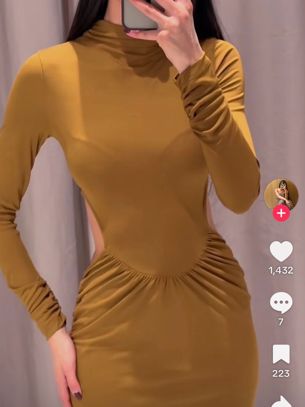 Zara Olive Green Long-Sleeve Cutout Midi Dress - Picture 2 of 11